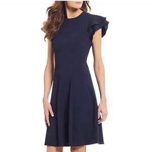 Tommy Hilfiger Formal Career Ruffle Short Sleeve Back Zipper Black Size 0 Dress